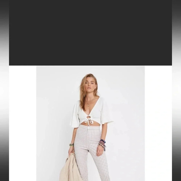 Urban Outfitters Ingrid High Waisted Pinup tan /white plaid Pants 8 - Picture 2 of 7